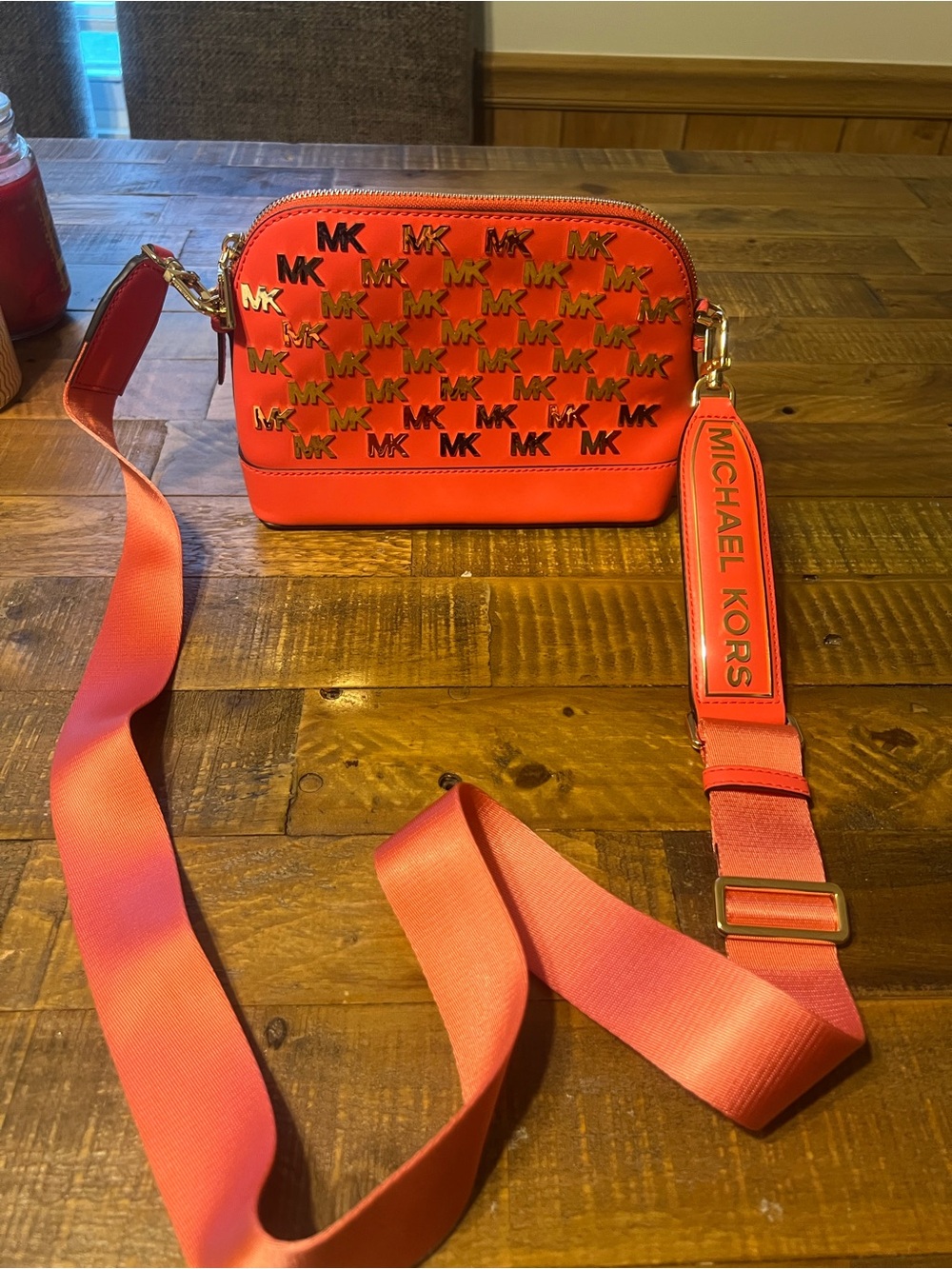 Michael Kors Bright Coral Logo Crossbody Camera Bag